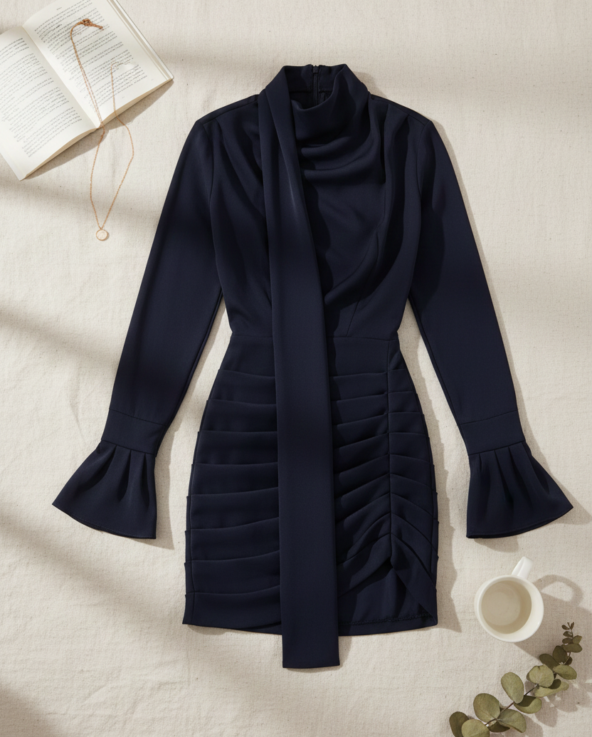 Elegantna Marelle - Satin Mini Haljina s Detaljima Šal