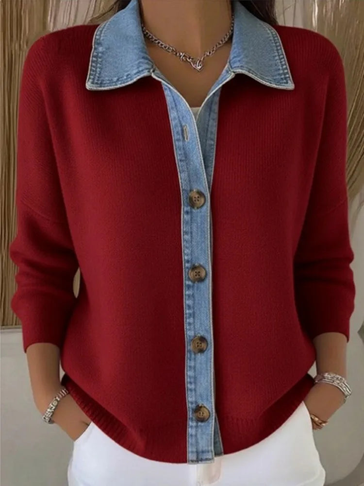 Léonie | Pulover od Pletenine s Denim Ovratnikom