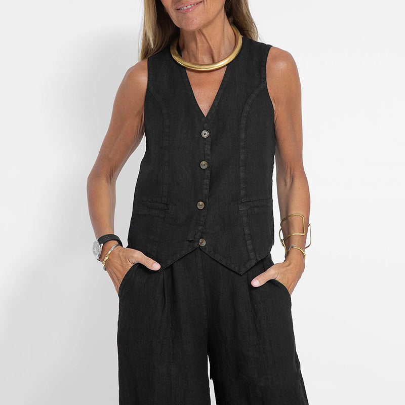 Dvodijelni ženski set: laneni prsluk i široke hlače