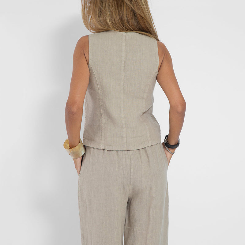 Dvodijelni ženski set: laneni prsluk i široke hlače